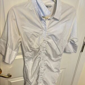 L’academie XS white ruched short sleeve shirt dress - semi stretchy